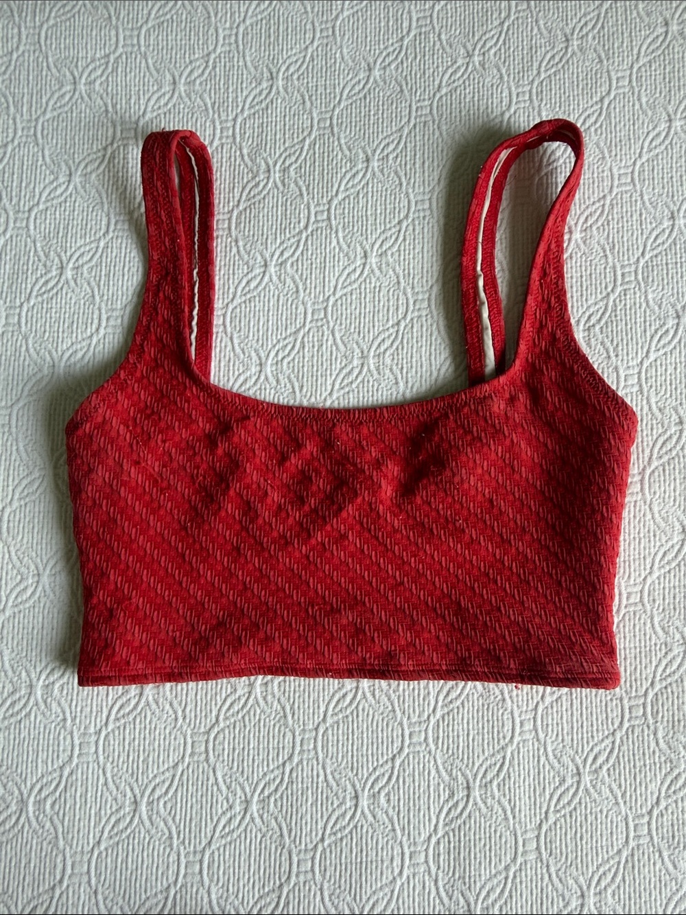 SOLID & STRIPED Red Textured Bikini Top